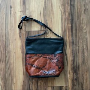 Leaf Leather bucket crossbody bag by C. L. Whiting Designs